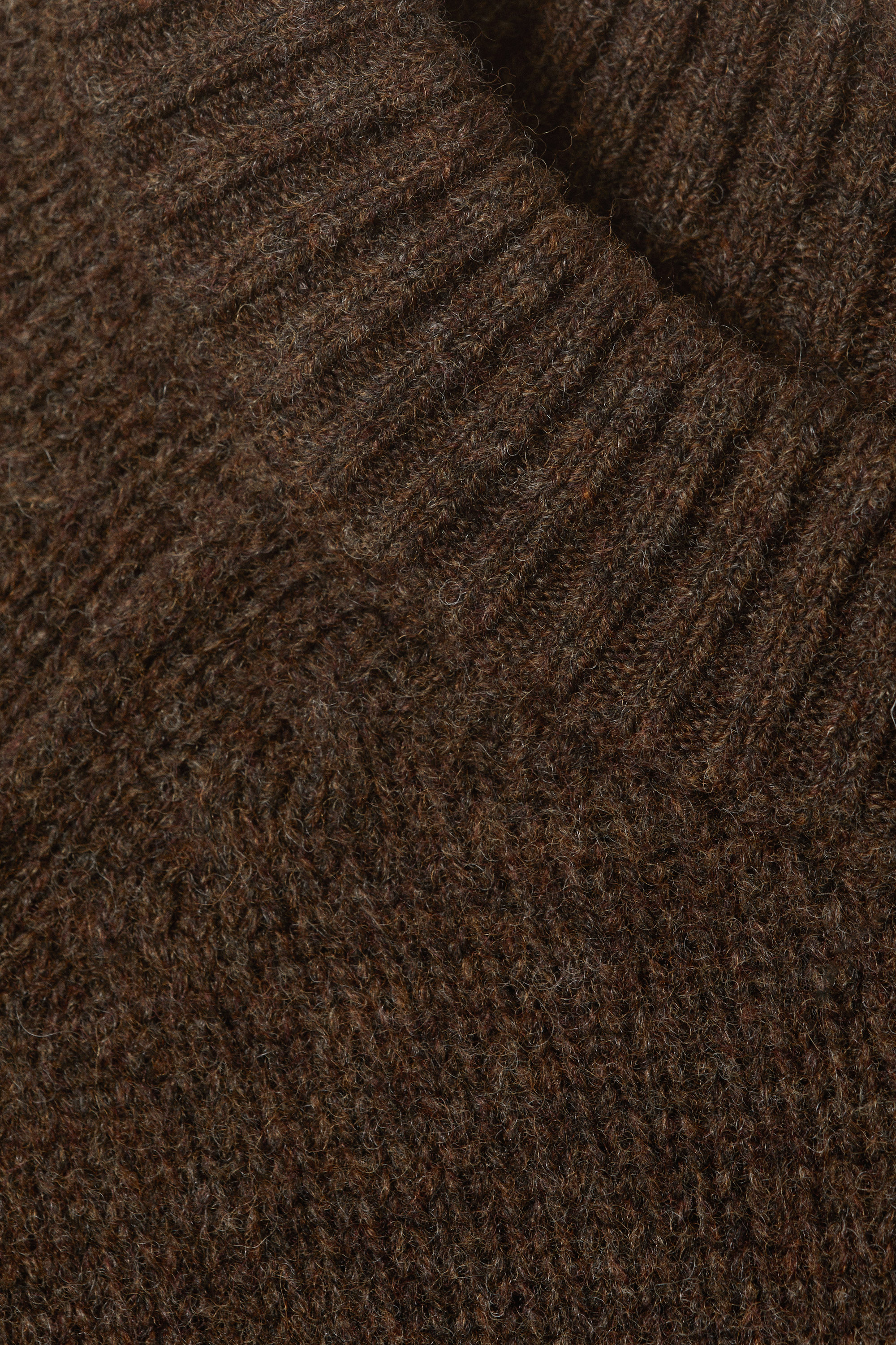 Dark Brown Melange - Relaxed Knitted Wool Sweater - 7