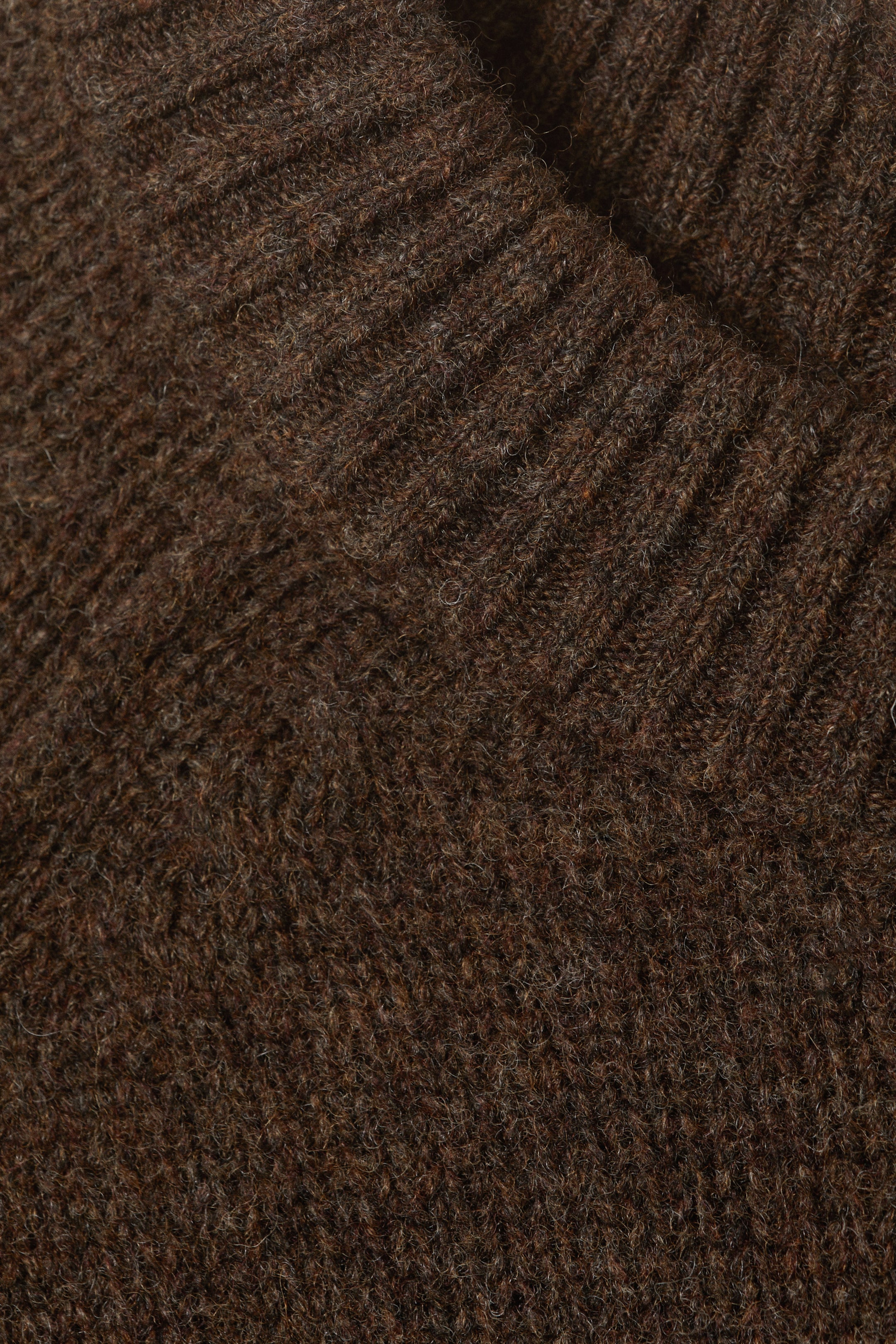 Dark Brown Melange - Relaxed Knitted Wool Sweater - 7