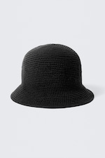 Svart - Knitted Cotton Bucket Hat - 0