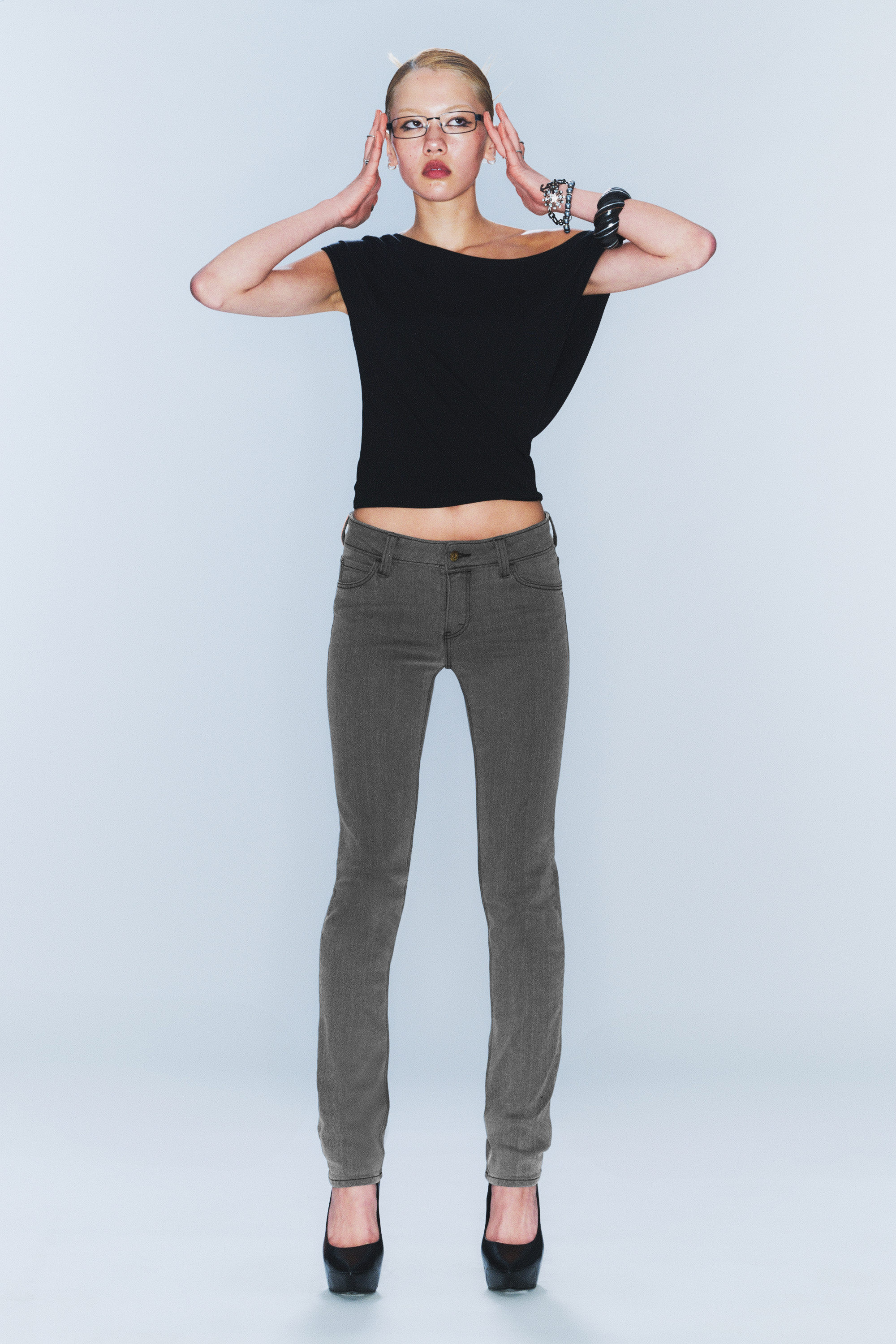 Bored Grey - Grå - Sleezie Low Waist Skinny Jeans - 1