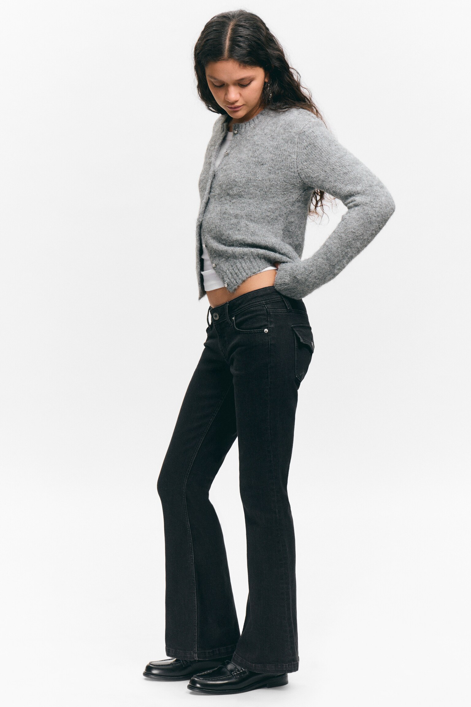 Jean slim à jambes évasées taille basse - Ink Black - Noir/Bleu frais - Bleu moyen - 4