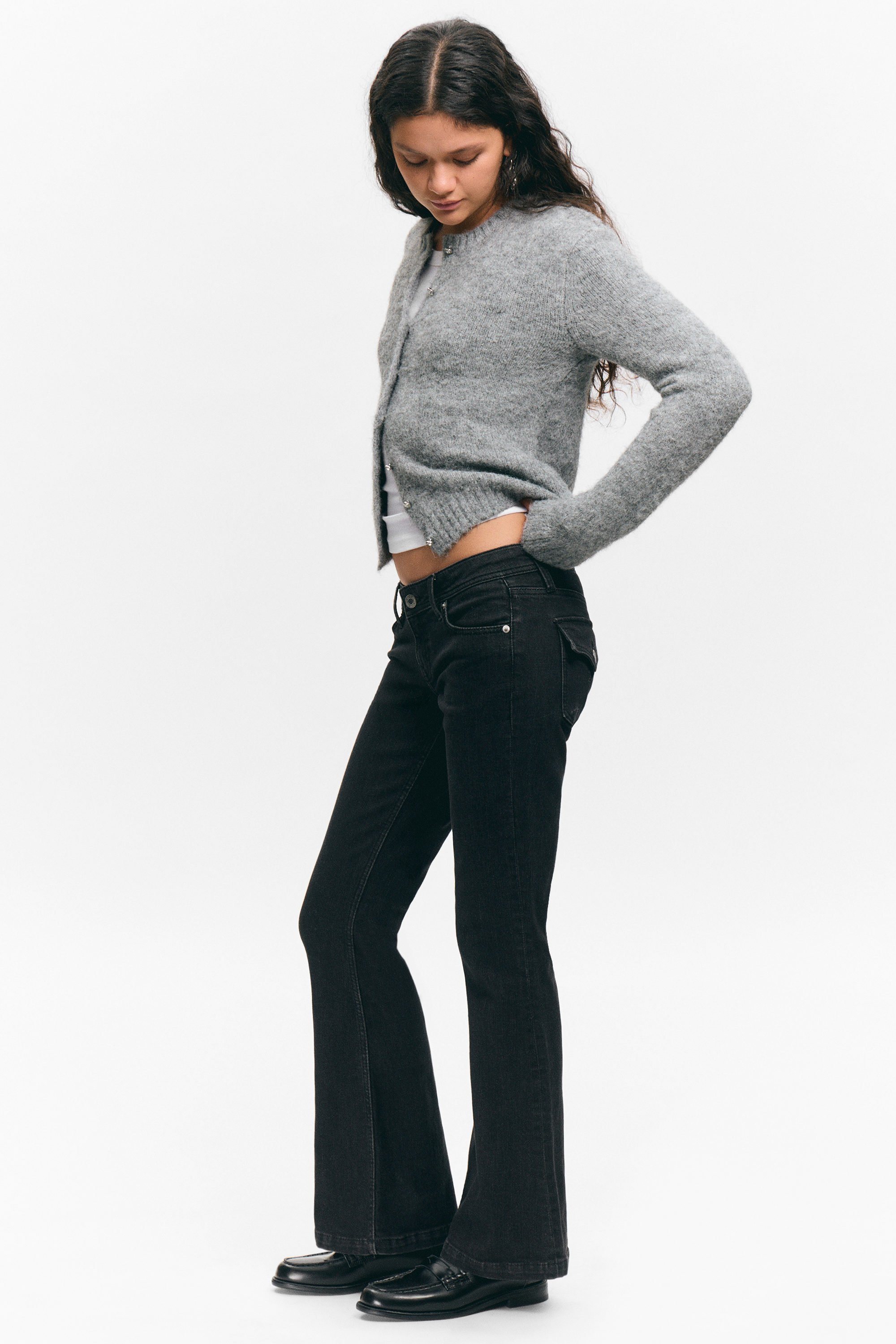 Ink Black - Black - Low Rise Slim Flared Leg Jeans - 2