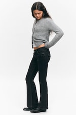 Ink Black - Black - Low Rise Slim Flared Leg Jeans - 1