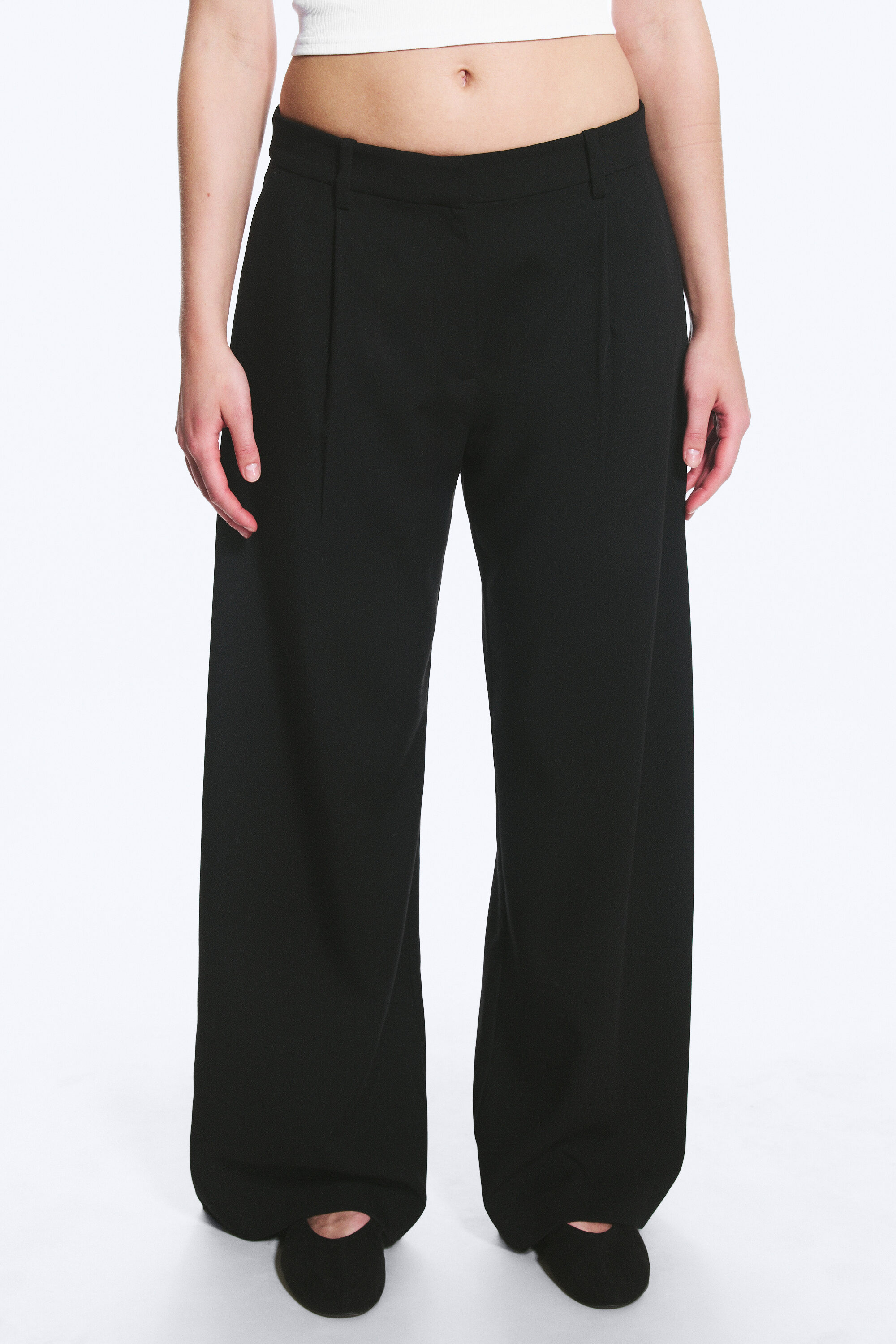 low waist wide suiting trousers - Black | Weekday WW