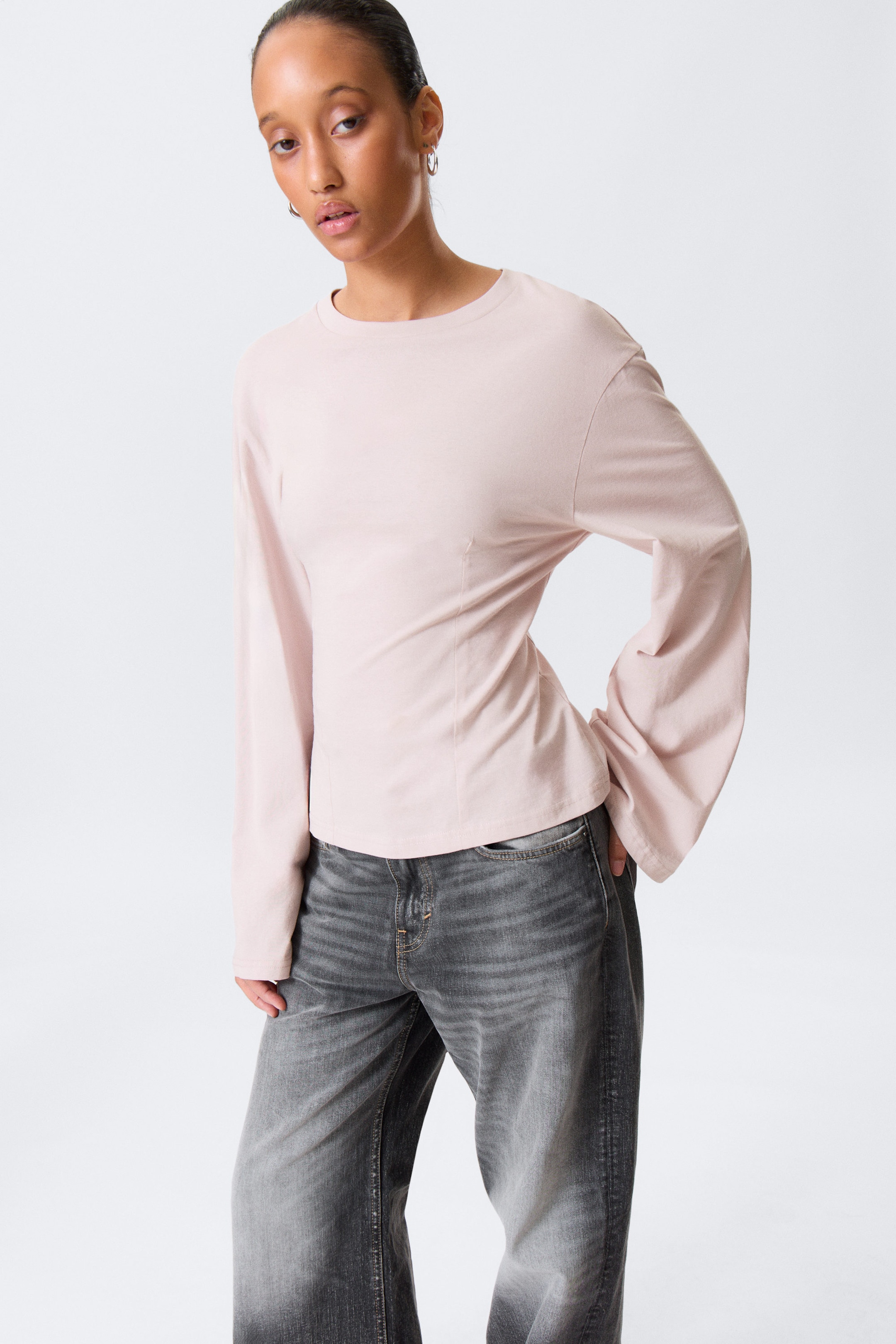 Light Pink - Fitted Long-Sleeved Top - 2