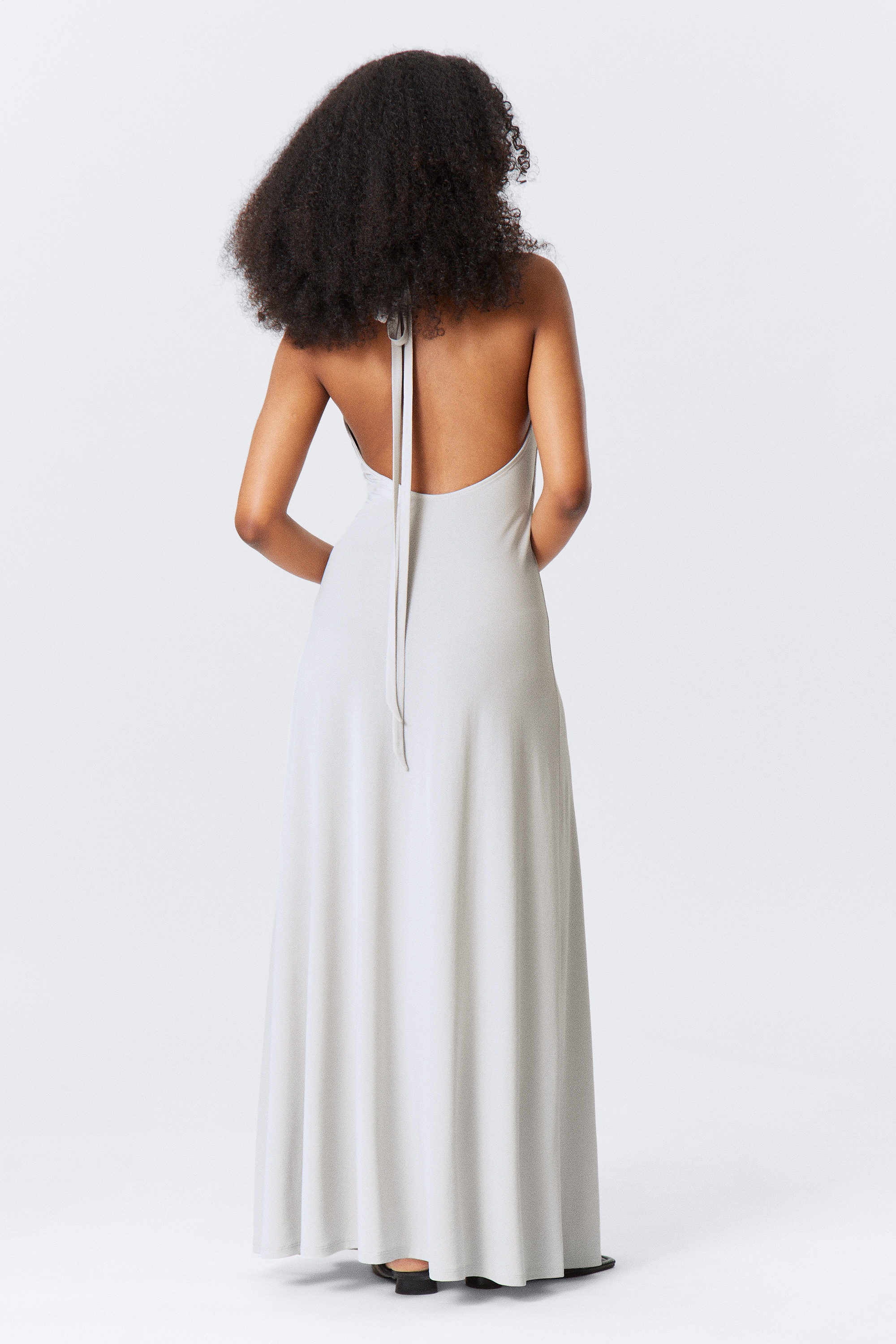 Light Beige - Sleeveless Halterneck Maxi Dress - 2