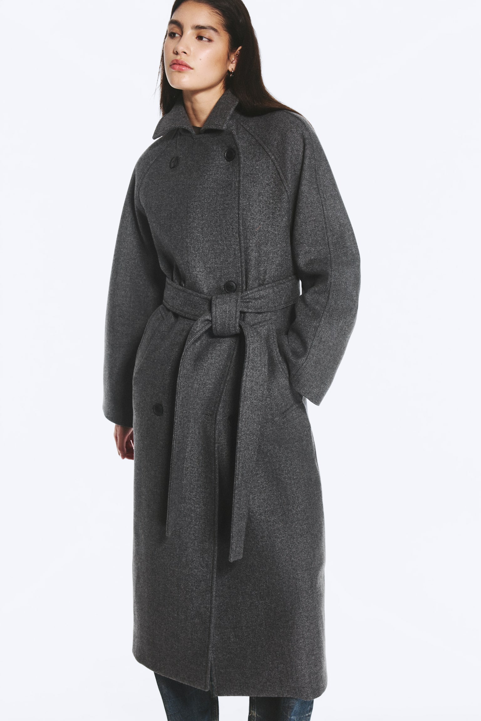 Oversized kabát Kia z vlnenej zmesi s dvojradovým zapínaním - Tmavá Sivá Melange/Tmavý Taupe Melanž/Čierna - 1