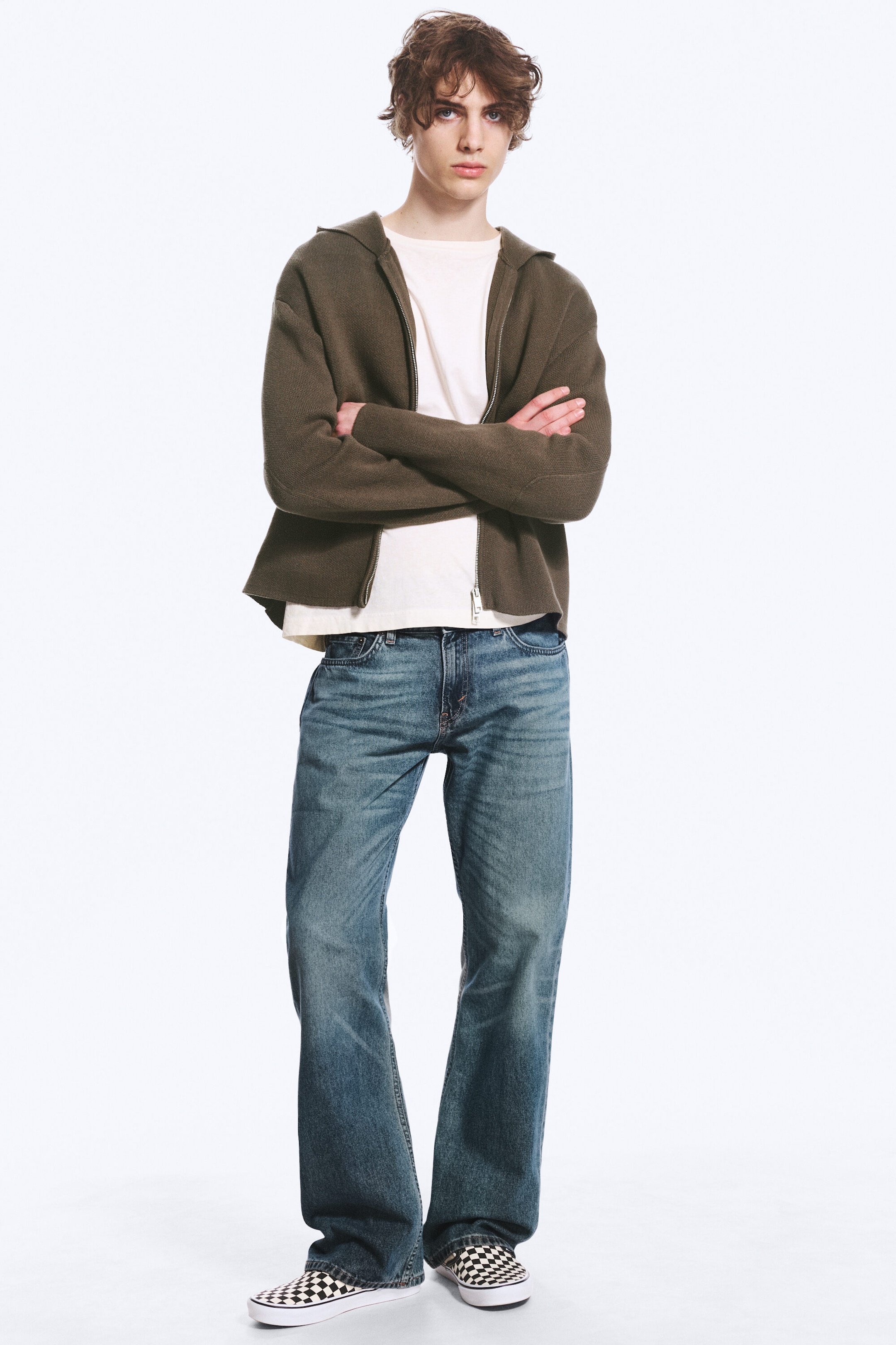 Khakigrön - Stickad zip-through-hoodie - 2