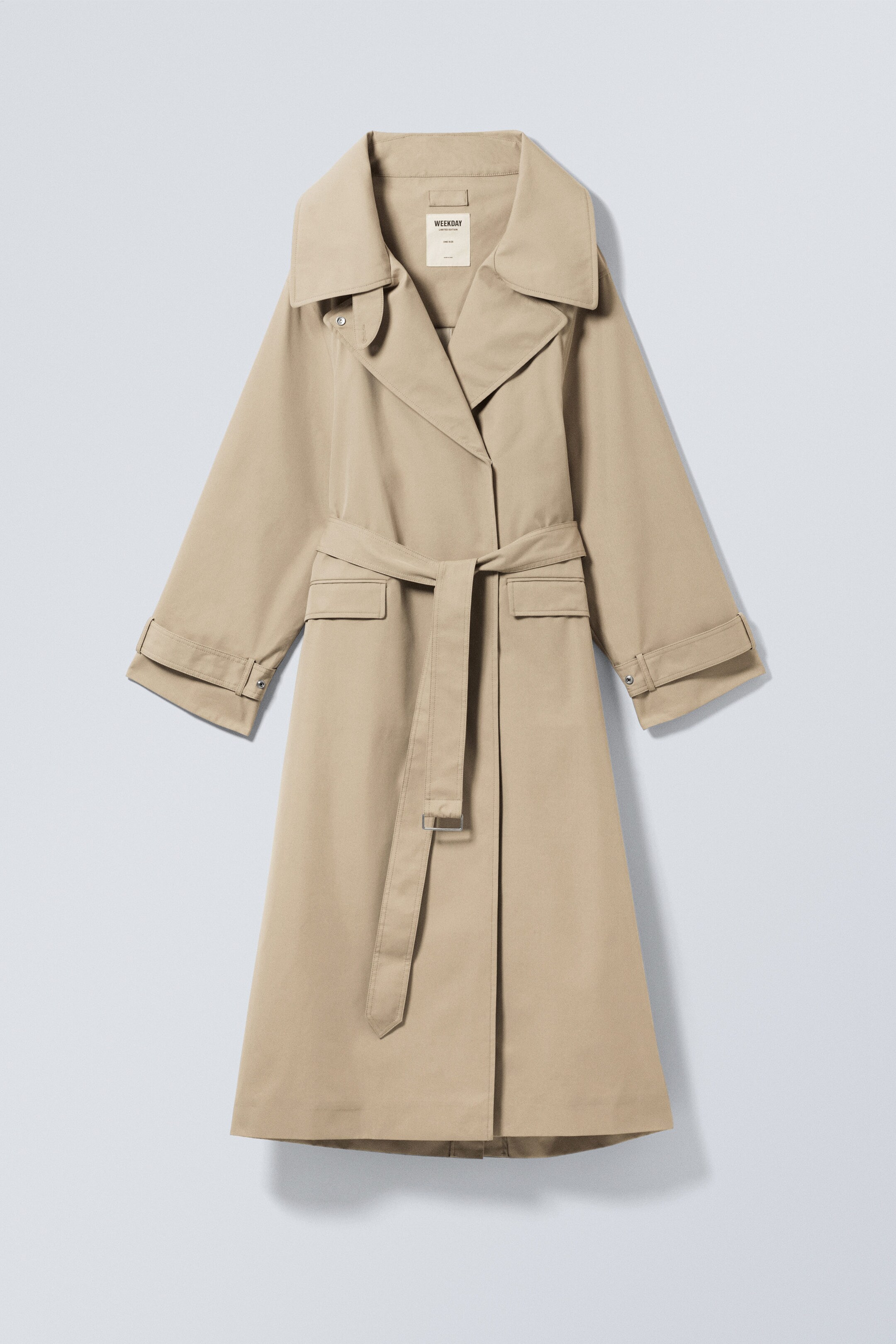 Beige - Oversized Double-Breasted Trench Coat - 0