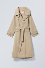 Beige - Oversized Double-Breasted Trench Coat - 0