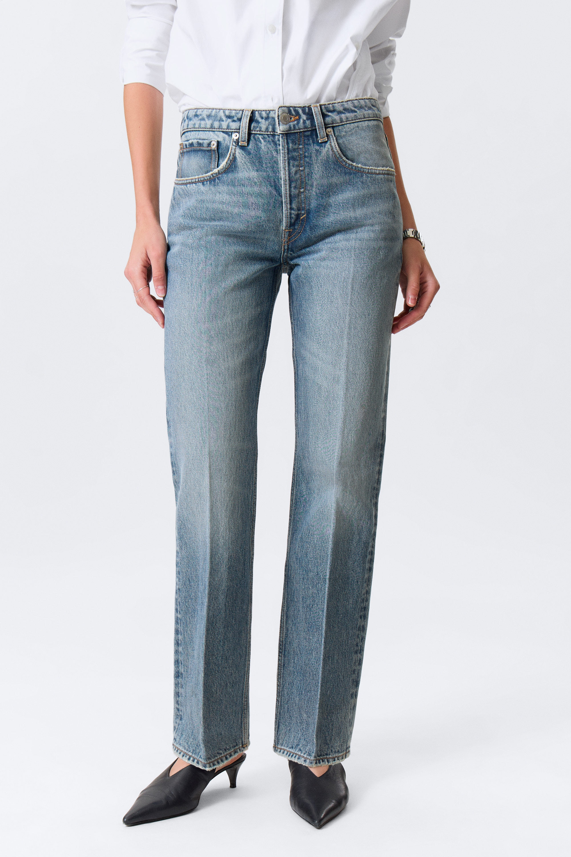 Mid Blue - Medium Blue - Origin Mid Rise Regular Straight Leg Jeans - 3