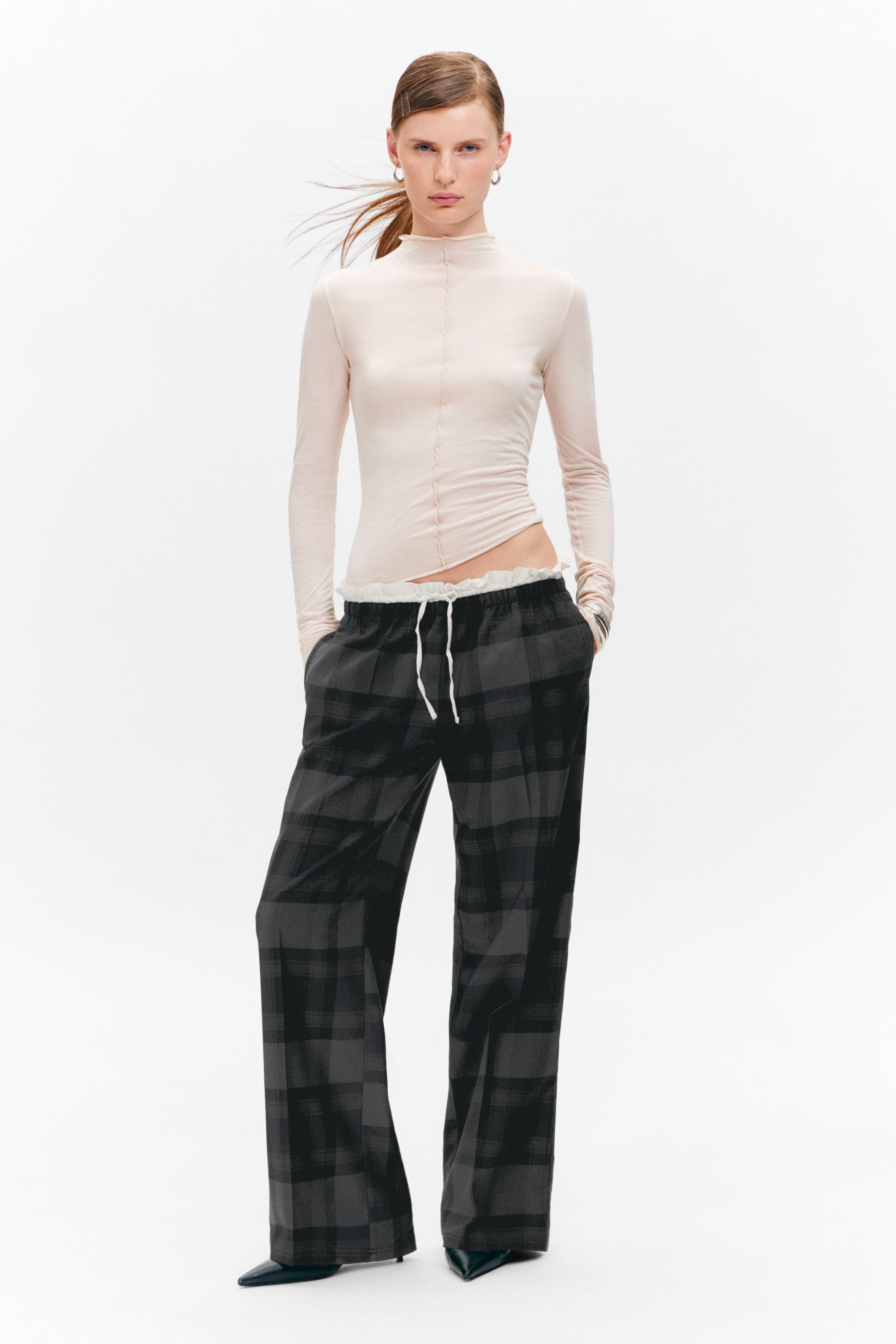 Mörkgrå - Pull-on mid waist kostymbyxor - 1