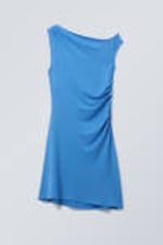 Blau - Drapiertes Minikleid - 0