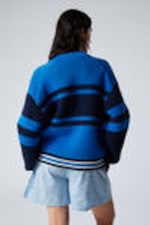 Hellblau gestreift - Locker gestrickte Zip-Strickjacke - 2