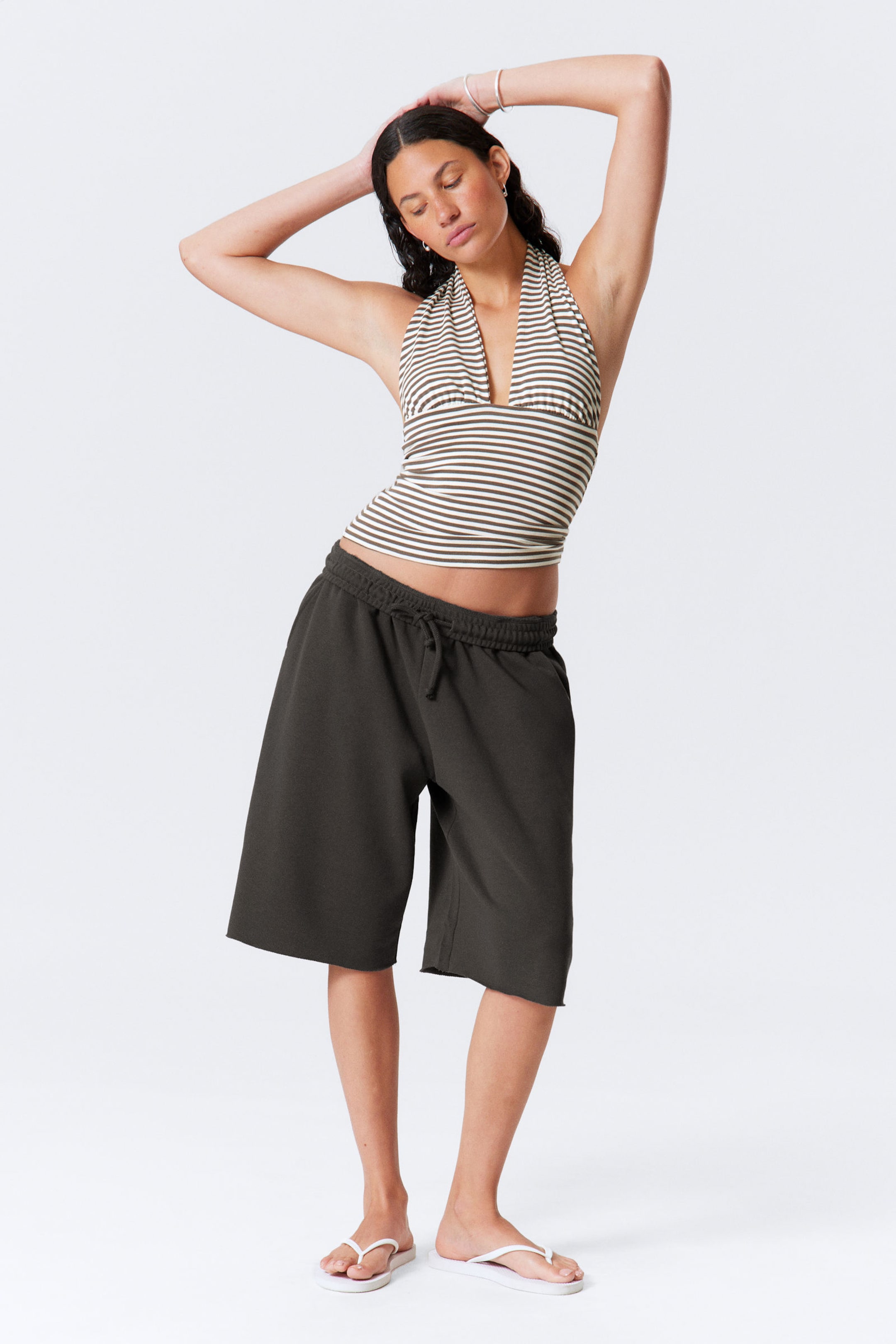 Dark Mole & White Stripes - Deep Halterneck Top - 2