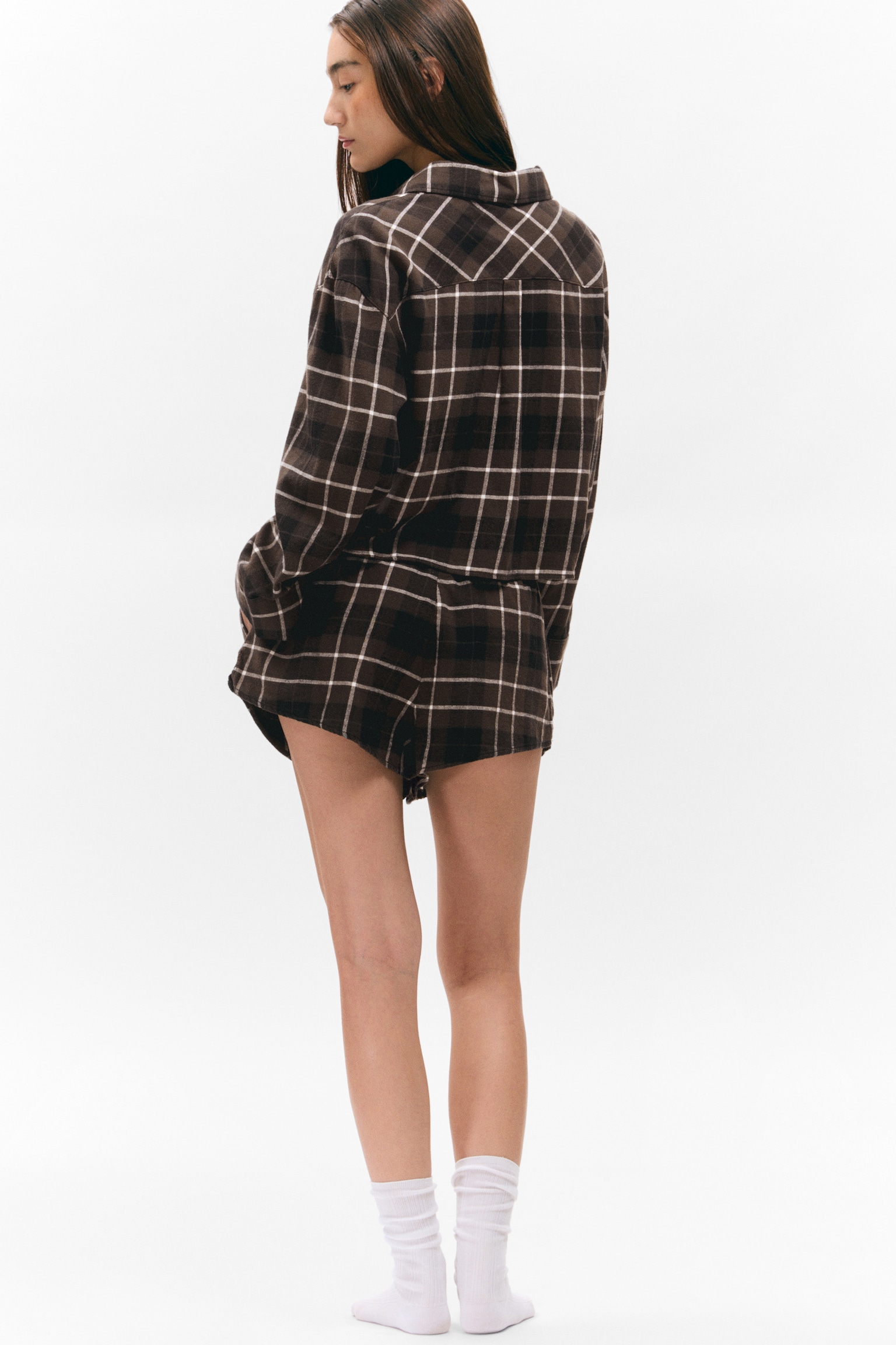 Cropped Flanellhemd - Braun kariert/Lila kariert - 4