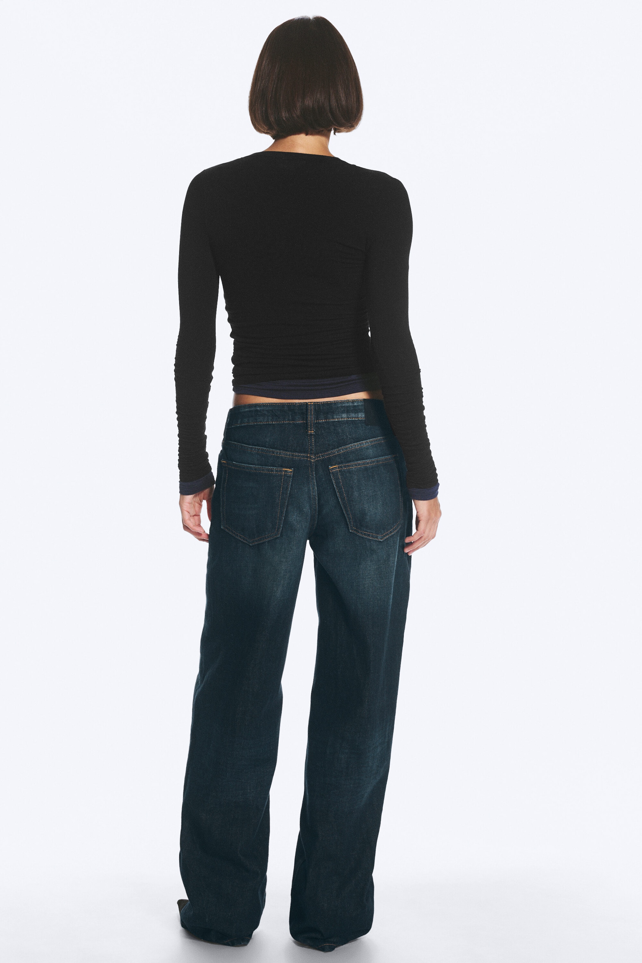 Rain Blue - Dark Blue - Ample Low Rise Loose Wide Jeans - 4