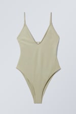 Light Khaki Green - Open Back Swimsuit - 0