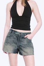 Baltic Blue - Dunkelblau - Duchess Low Rise Distressed Mini Denim Shorts - 1