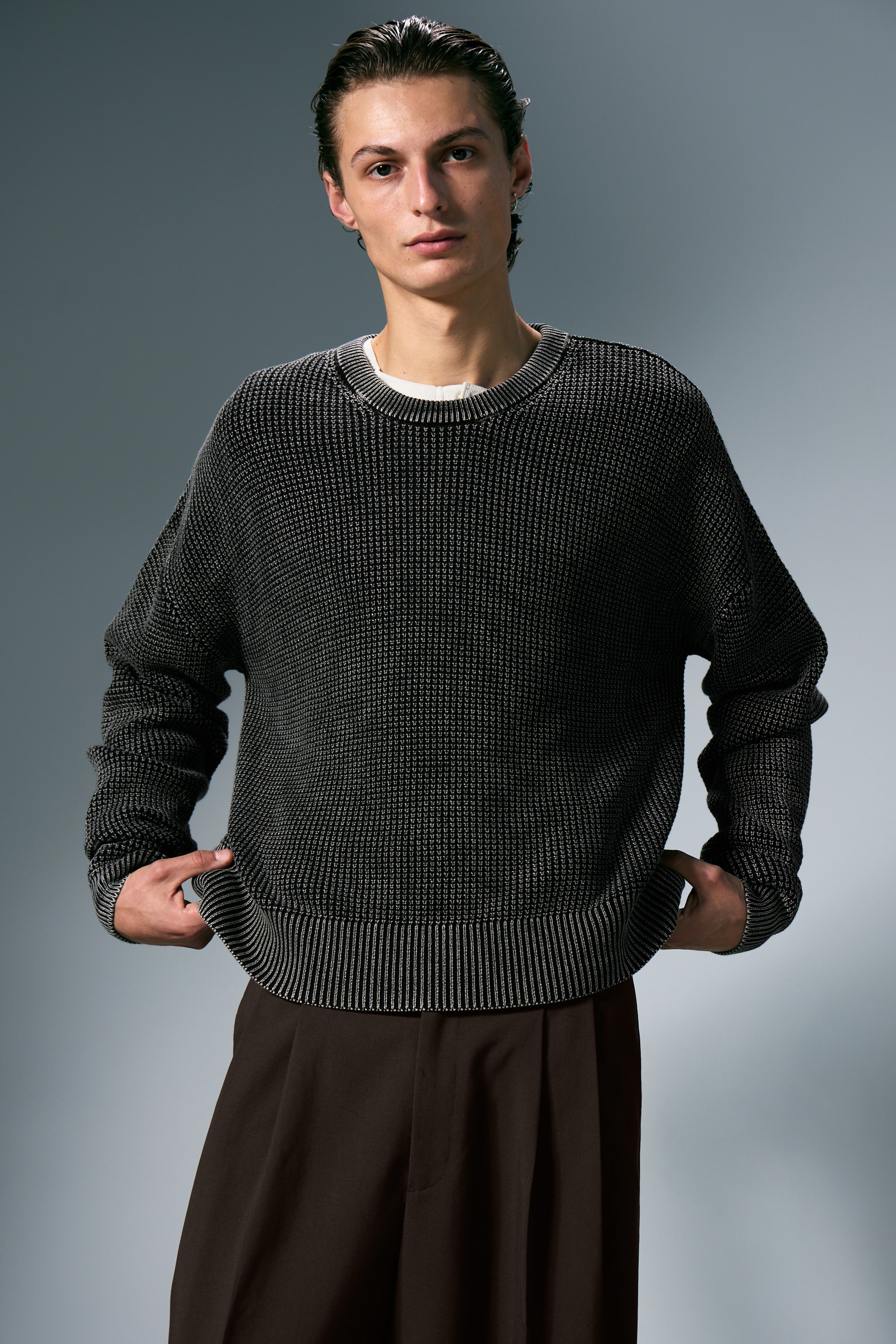 Washed Oversized Boxy Sweater - Washed Black