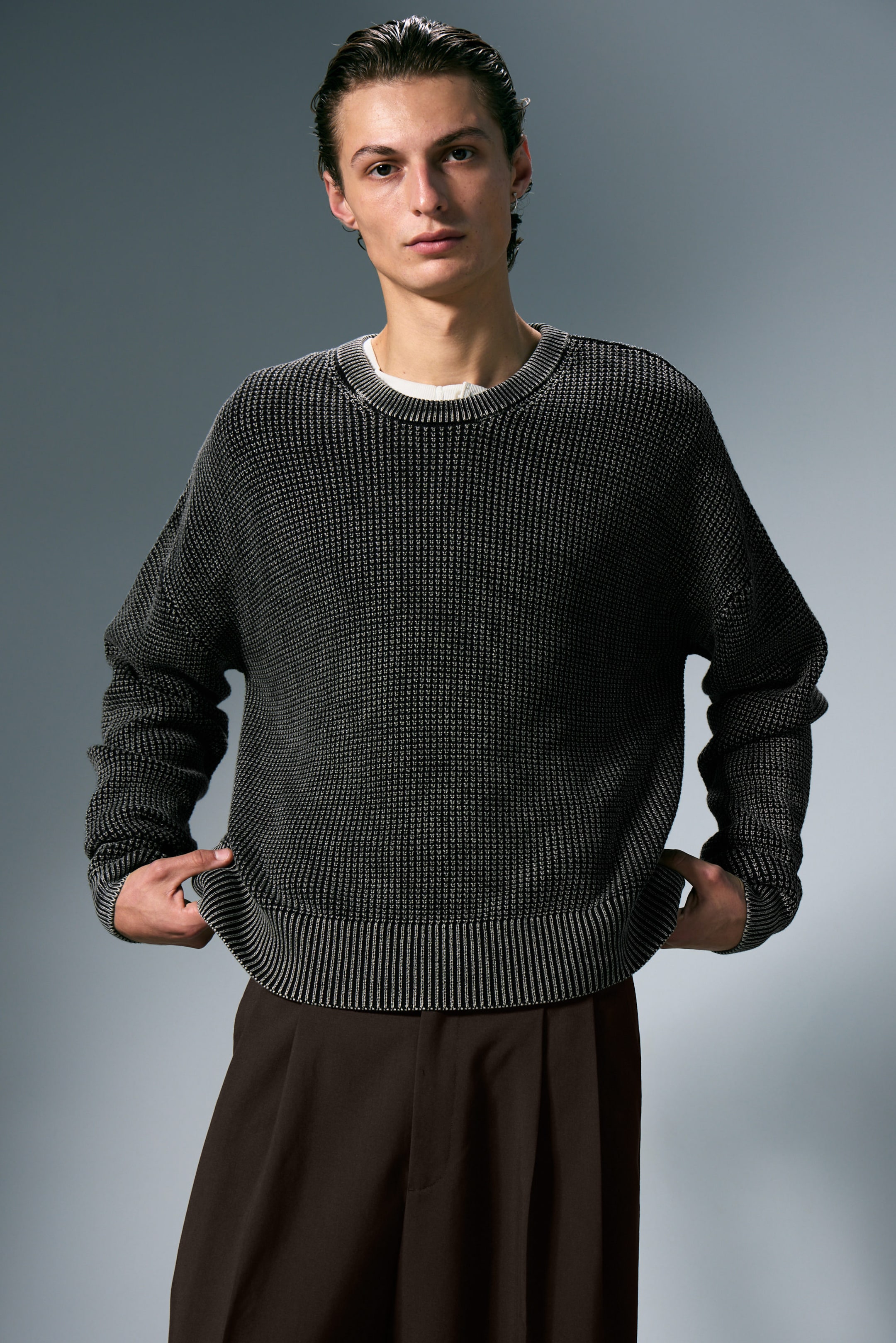 Washed Black - Washed Oversized Boxy Sweater - 1