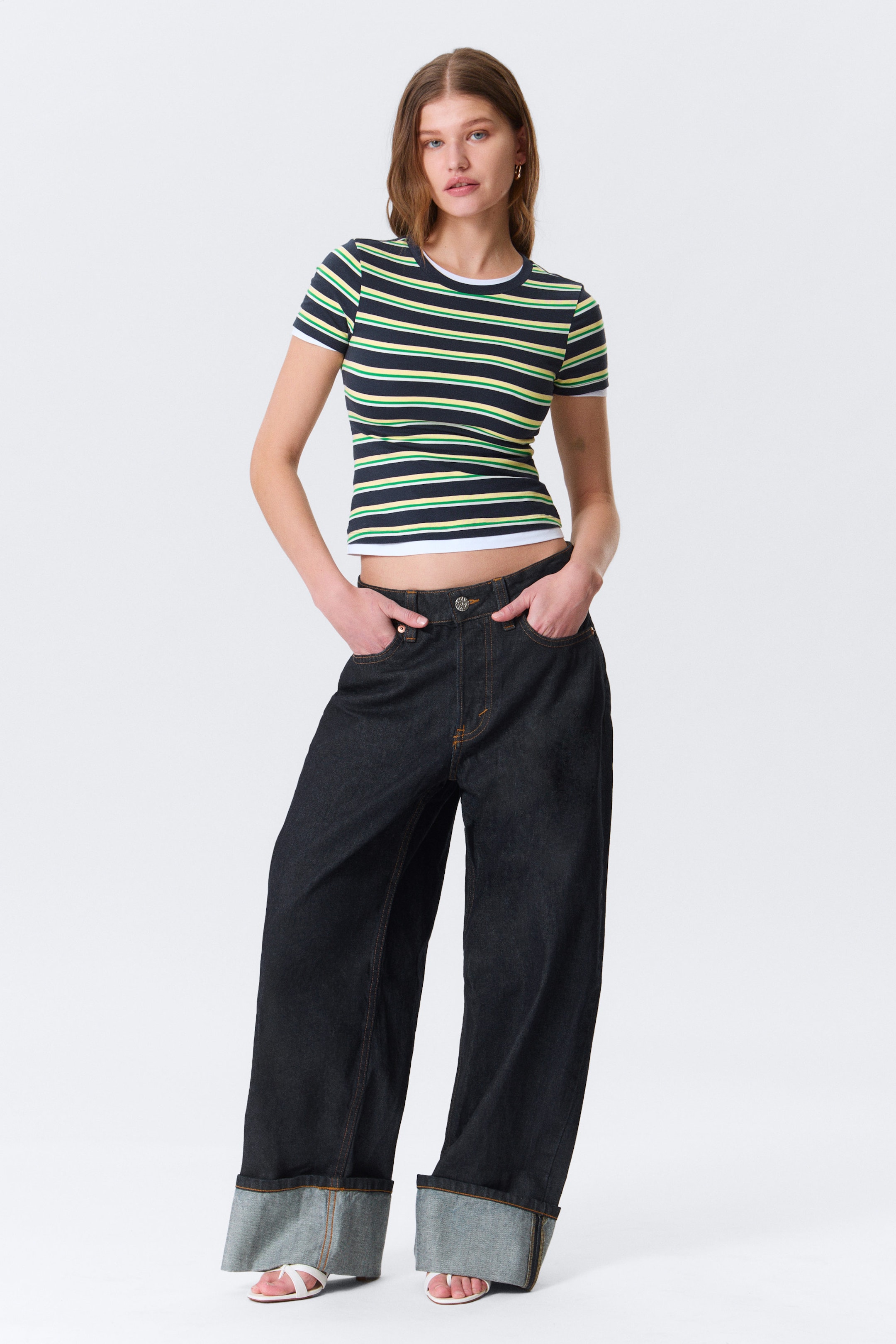 Navy/Green Stripe - Tight Mini T-shirt - 2