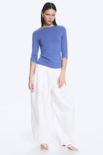 Mellanblå - Figurnära topp med trekvartsärm - 1