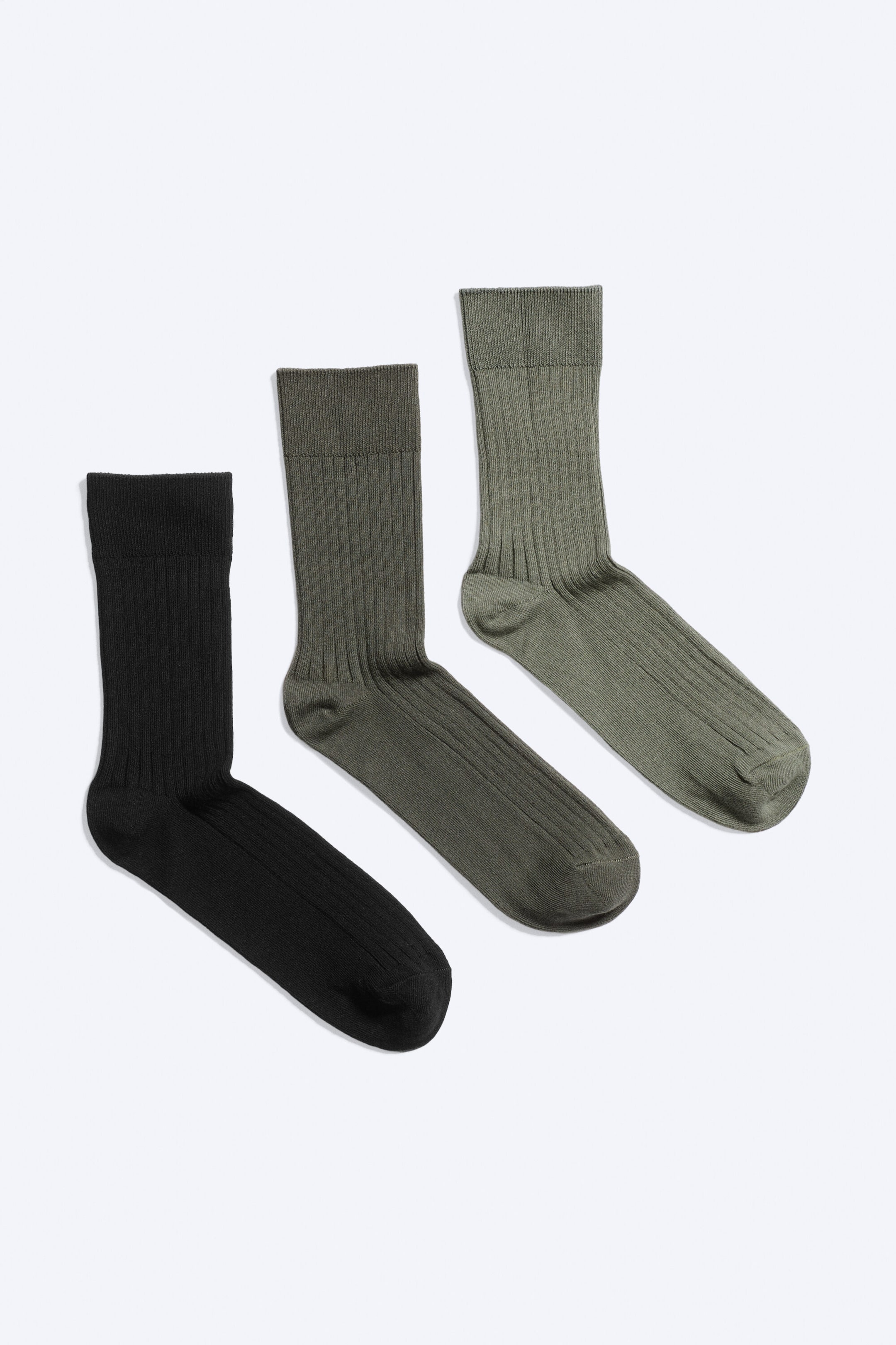 Black/Dark Khaki/Light Khaki - 3-pack Ribbed Crew Socks - 0