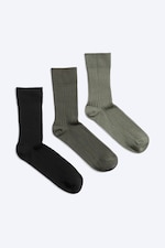Black/Dark Khaki/Light Khaki - 3-pack Ribbed Crew Socks - 0