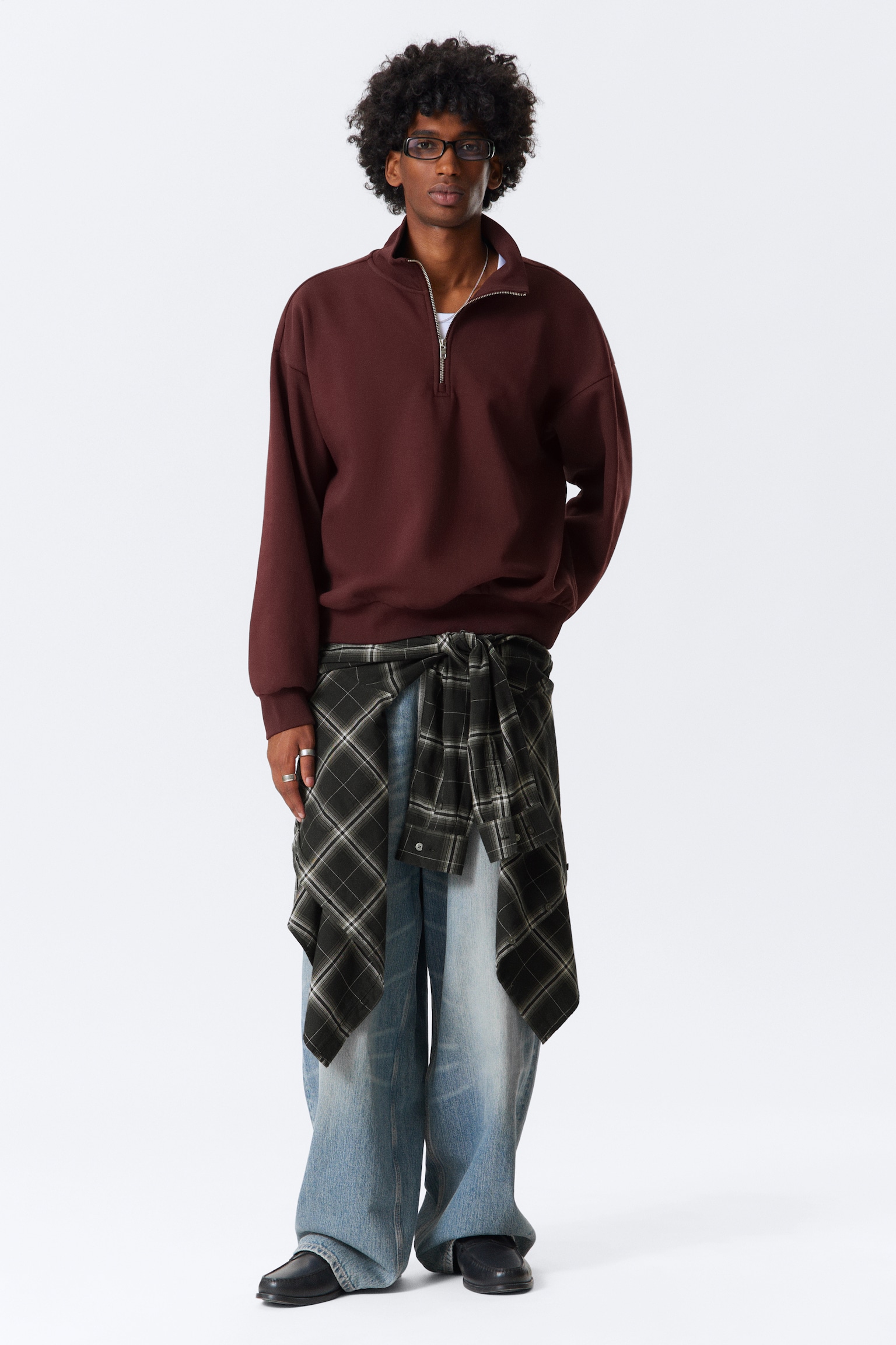 Bluza Loose Half Zip - Ciemnoczerwony/Czarny