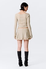 Beige - Studded Pleated Mini Skirt - 3
