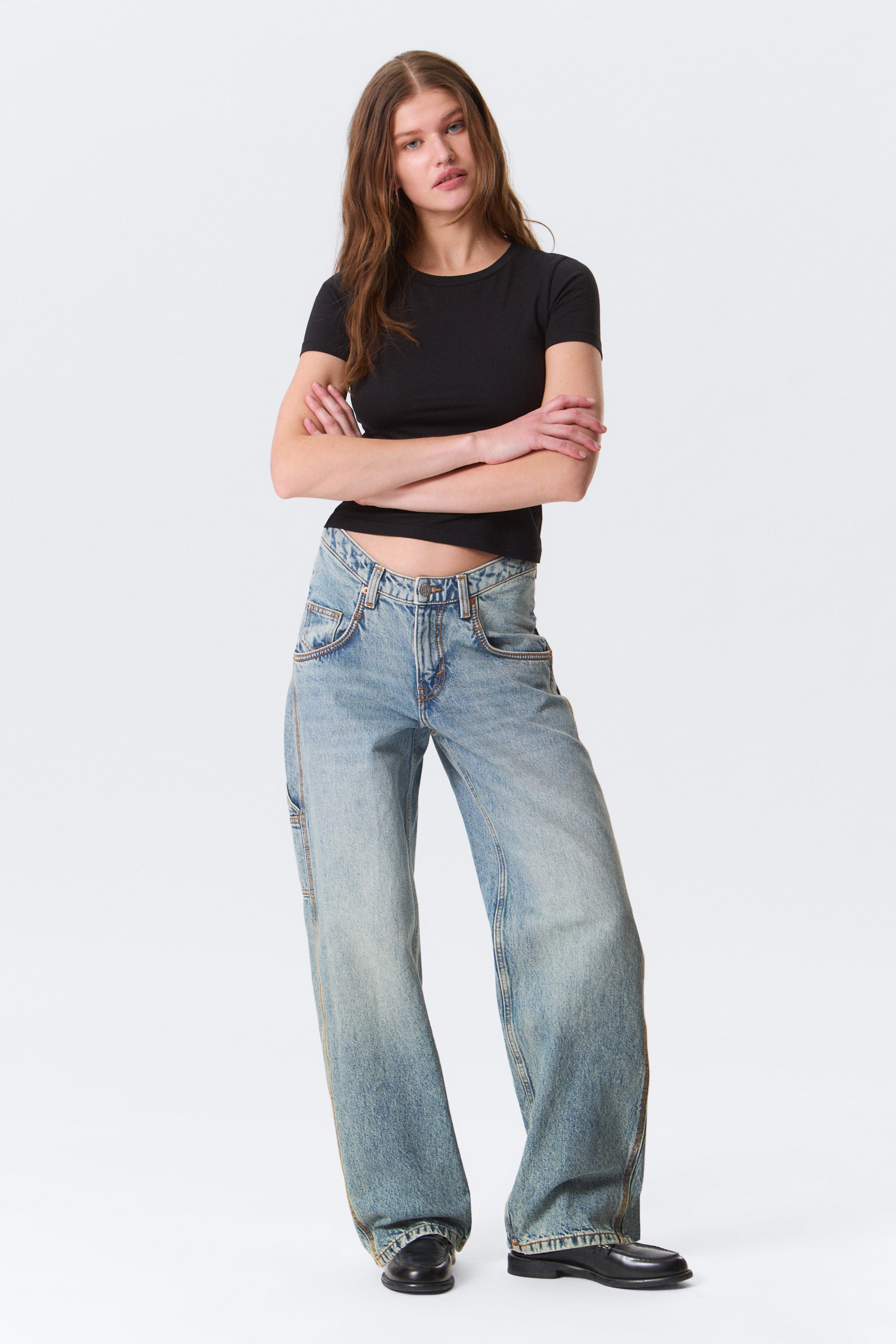 Hypnos Blue - Mediumblå - Scooped Waist Barrel Leg Workwear Jeans - 1