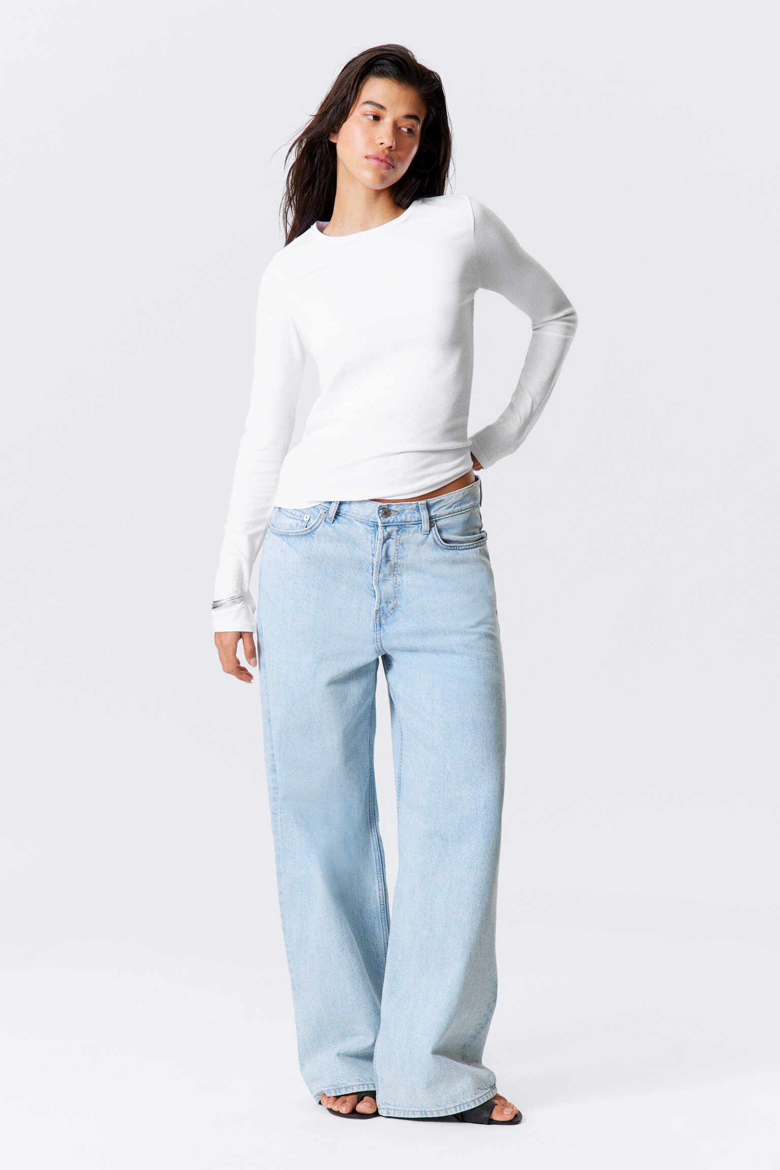 Soft Long-Sleeved Cotton Jersey Top - White/Dark Mole/Petrol - 4