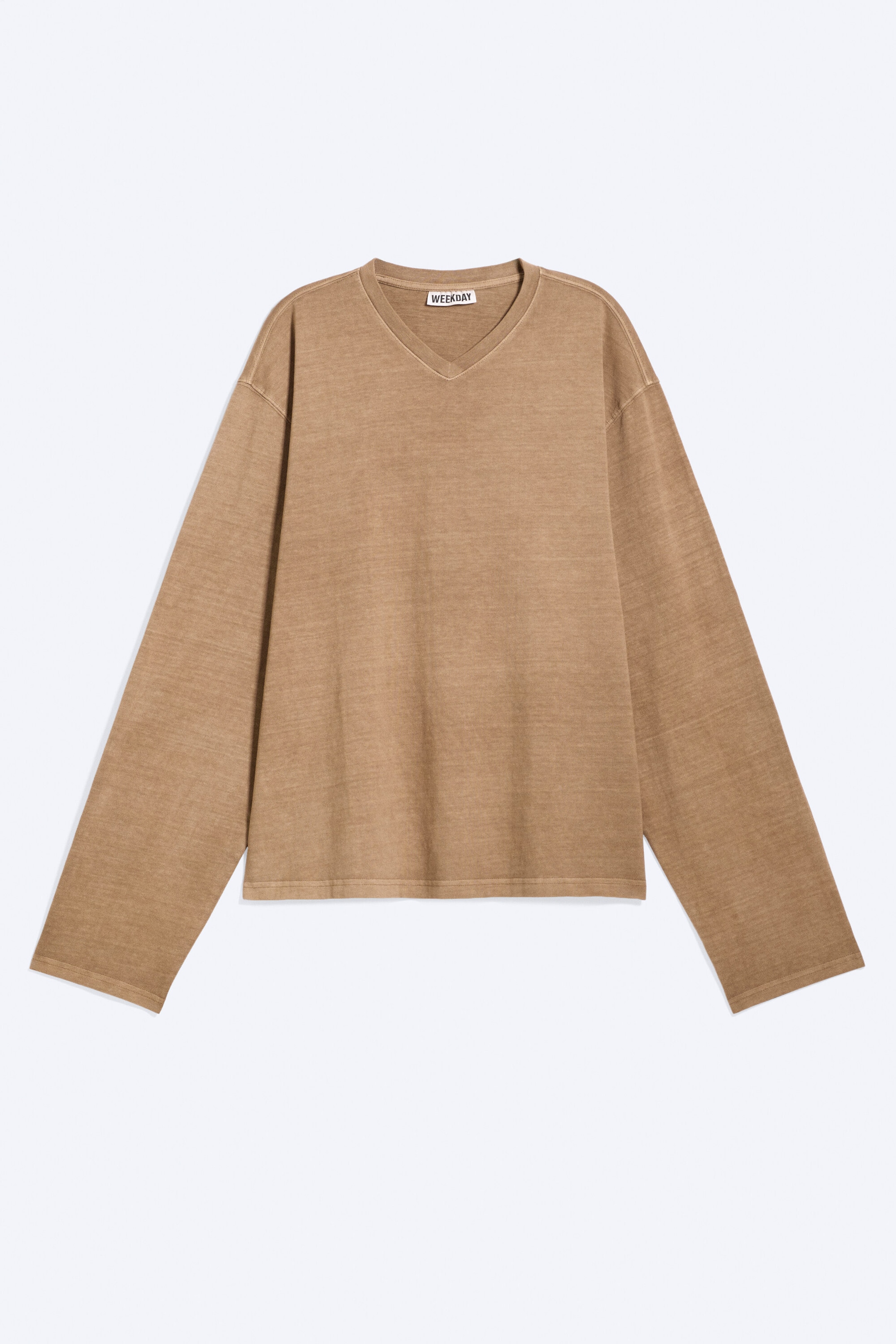 Gewaschenes Beige - Kastiges Longsleeve-Shirt mit V-Ausschnitt - 3