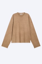 Gewaschenes Beige - Kastiges Longsleeve-Shirt mit V-Ausschnitt - 3