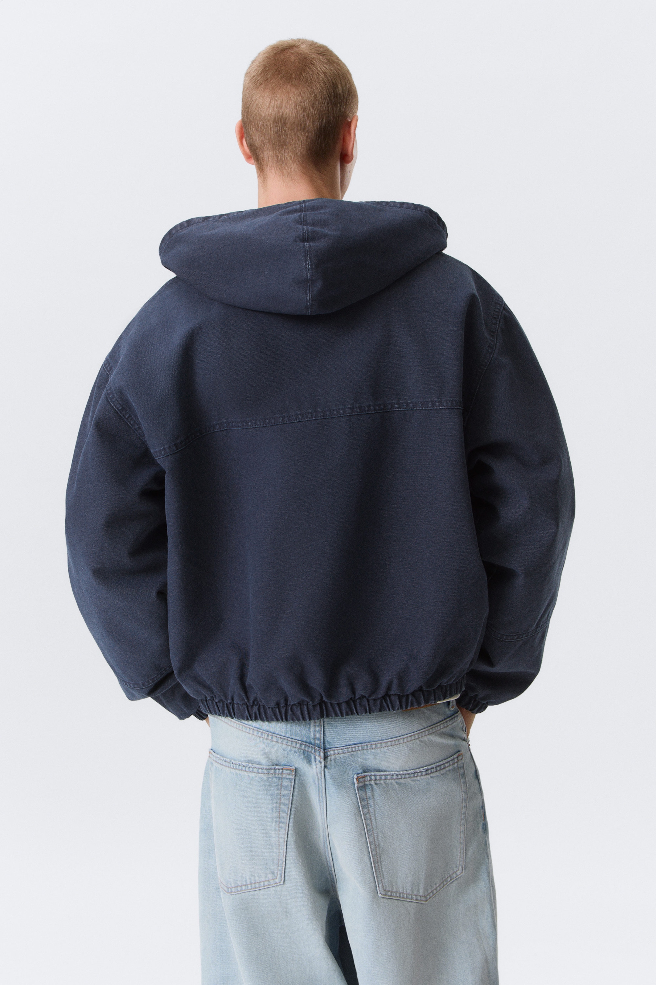 Verwaschenes Marineblau - Lässige Bomberjacke mit Kapuze - 3