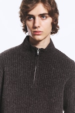 Dunkelbraun - Half-Zip-Sweater aus Wollmischung - 1