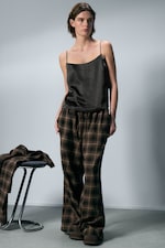 Donkerbruin geruit - Wijde flanellen pyjamabroek - 0