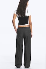 Pinstriped Grey Melange - Low Rise Suiting Trousers - 2