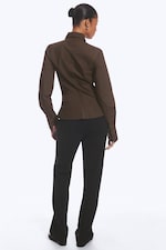 Dark Brown - Asymmetric Fitted Poplin Shirt - 3