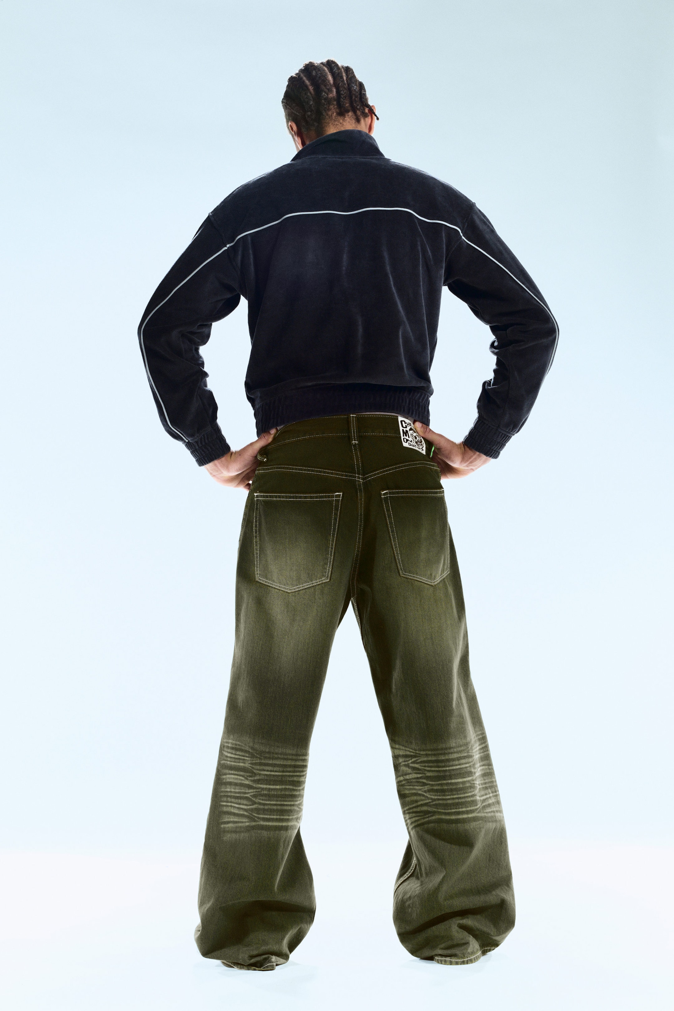 Deep Green - Khaki Green - Looser Regular Waist Loose Straight Jeans - 4