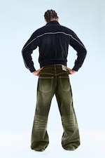 Deep Green - Khaki Green - Looser Regular Waist Loose Straight Jeans - 4