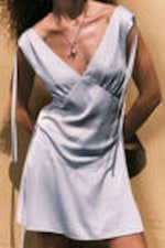 Light Grey - V-neck Sleeveless Strap Mini Dress - 1