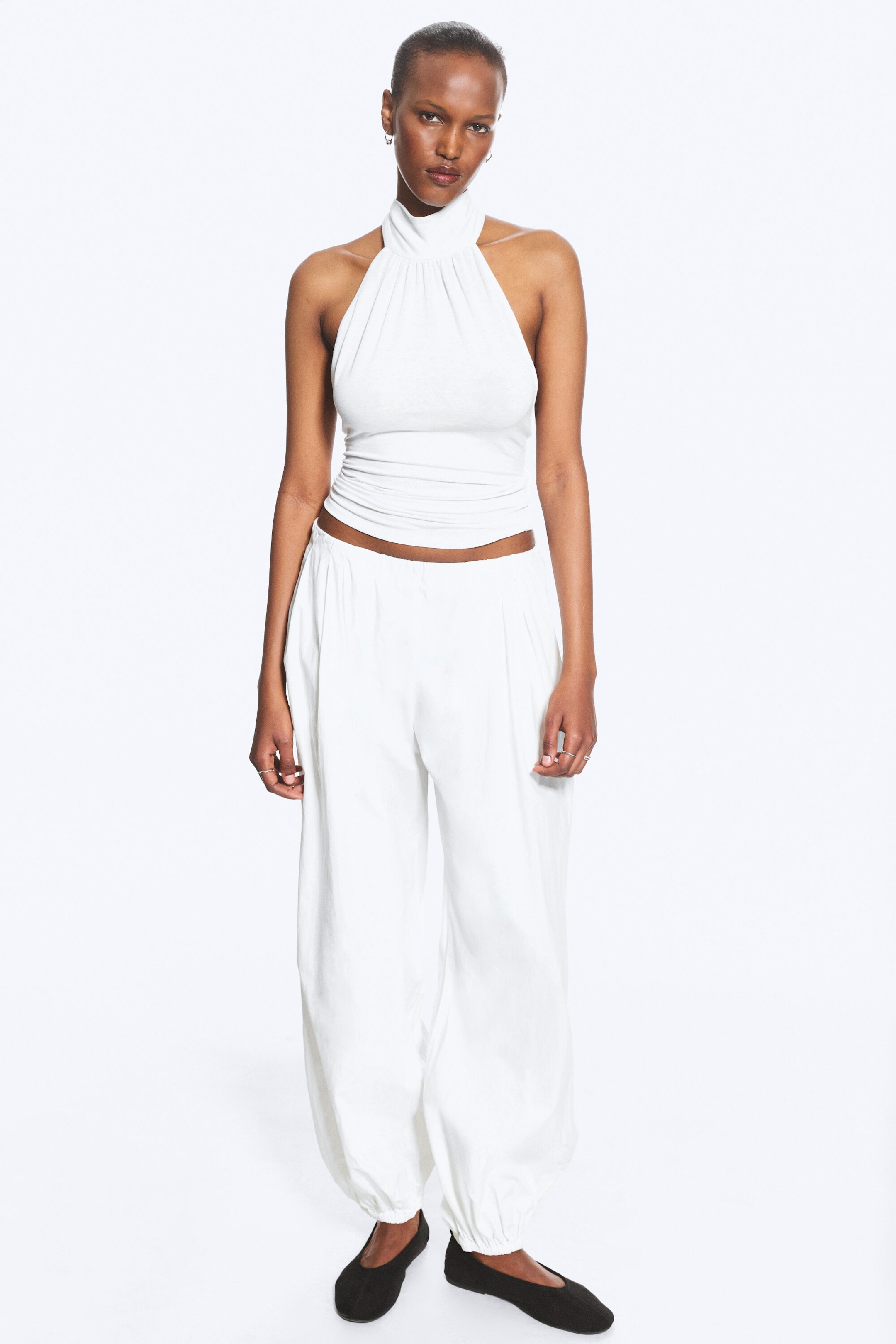 White - Draped Halterneck Top - 2