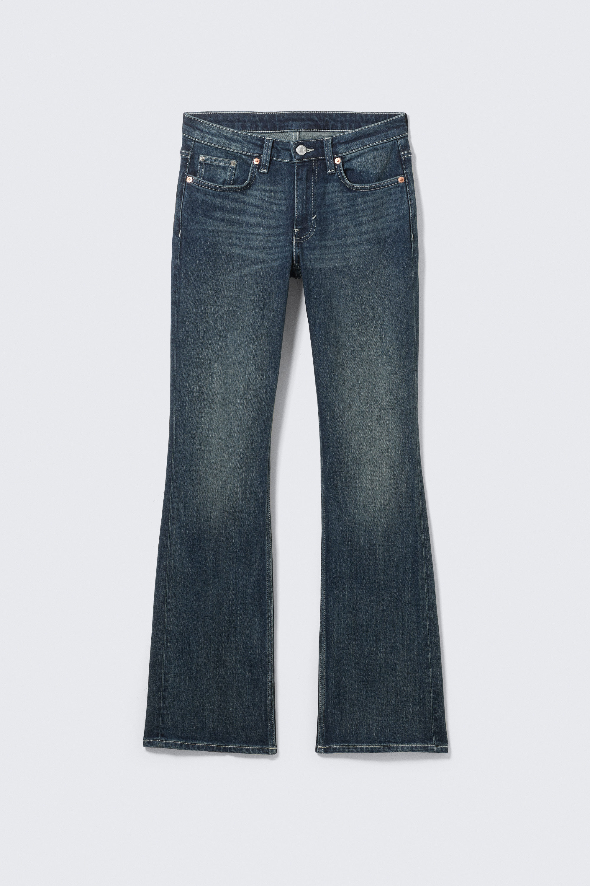 Deep Sea Blue - Dark Blue - Tension Mid Rise Slim Bootcut Leg Jeans - 1