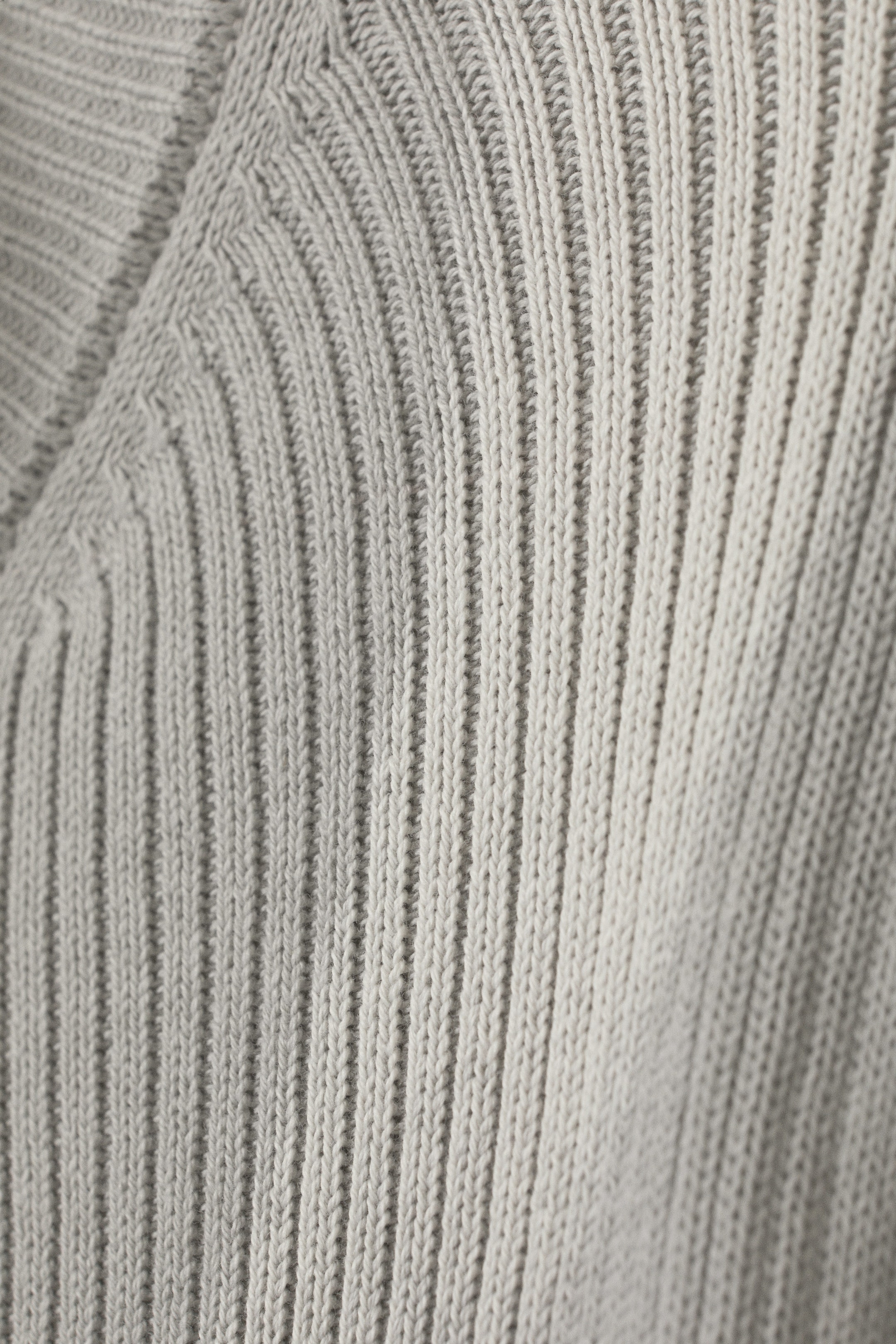 Light Grey Strokes - Rib Knit Zip Cardigan - 1