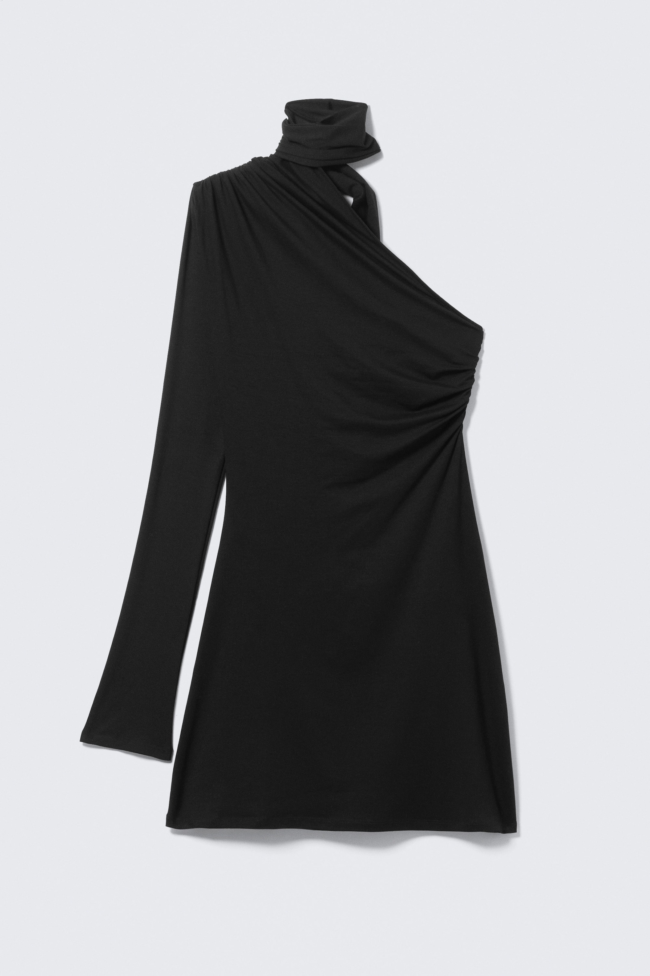 Black - Asymmetric One-Sleeve Mini Dress - 3