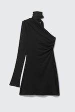 Black - Asymmetric One-Sleeve Mini Dress - 3