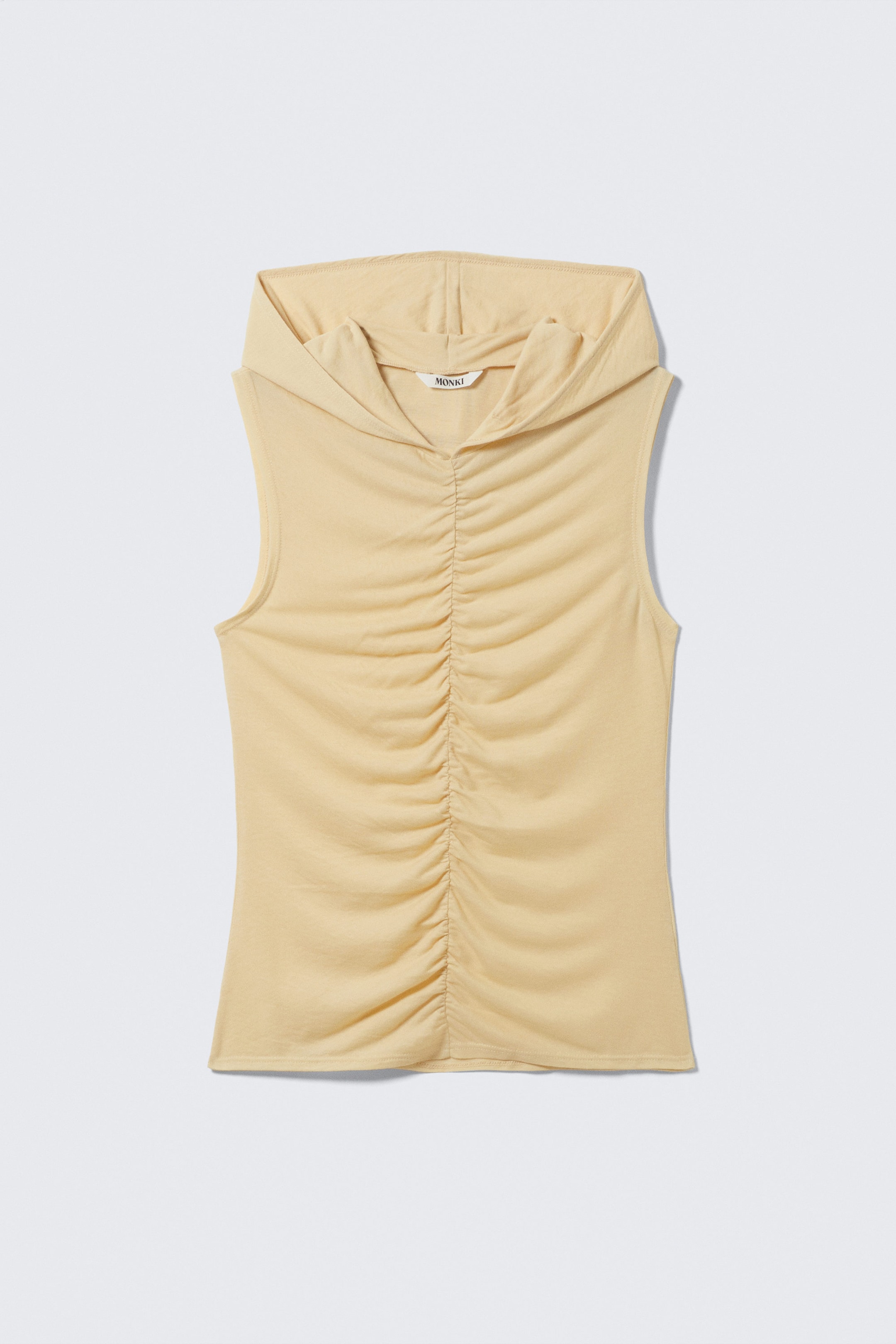Light Beige - Ruched Hooded Tank Top - 1