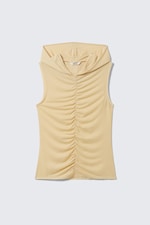 Light Beige - Ruched Hooded Tank Top - 0